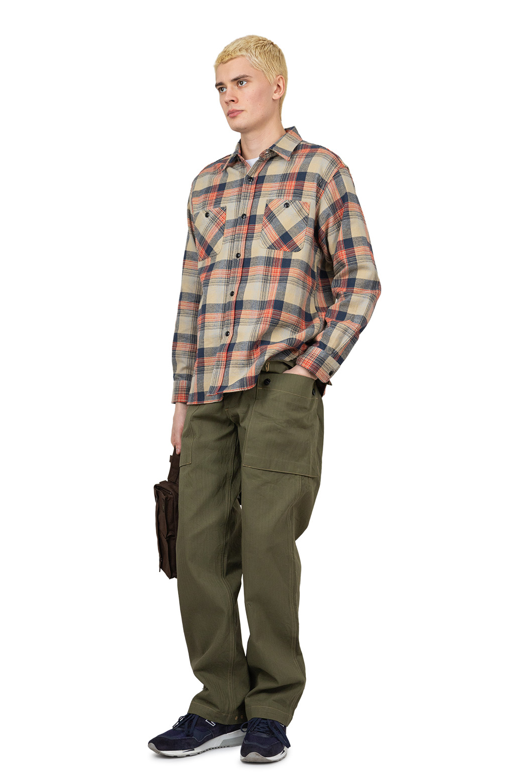 Sugar Cane - Twill Check LS Work Shirt - Grey