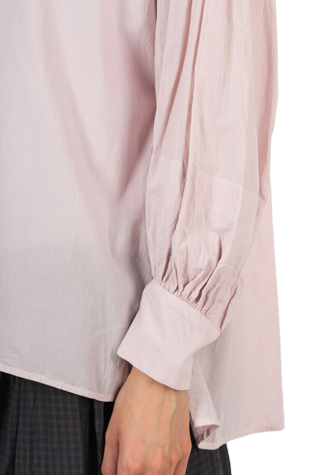 TOUJOURS - Band Collar Bishop Sleeve Ruffl Shirt - Fine Cotton - Smoke Pink