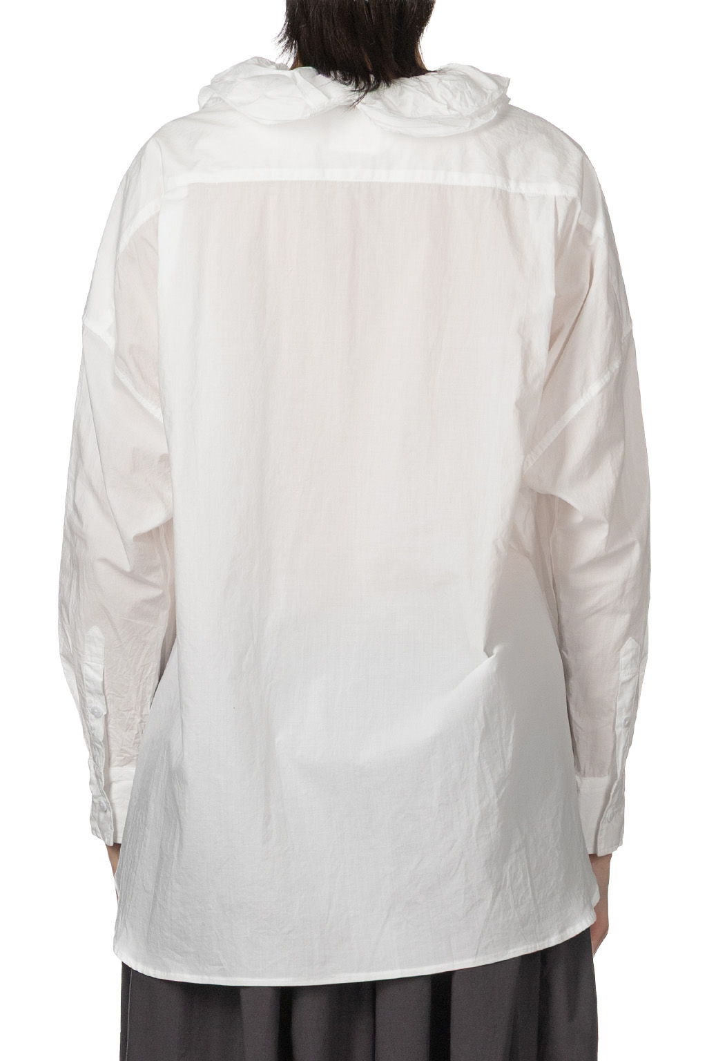TOUJOURS - Fine Yarn Cotton Ruffle Collar Baggy Shirt - White