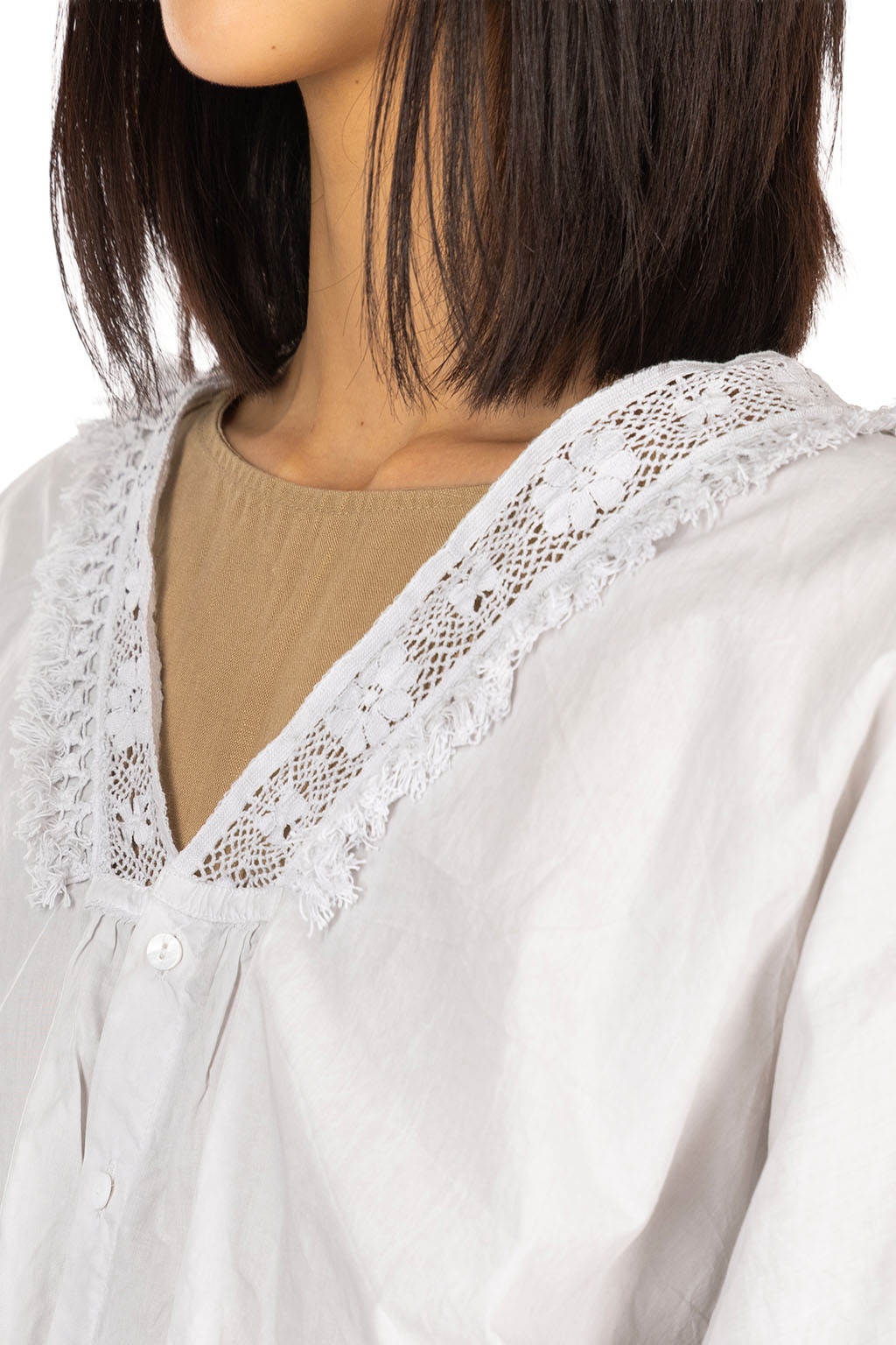 TOUJOURS - Natural Garment Dyed Fringe Lace Bolero Shirt - Light Ink