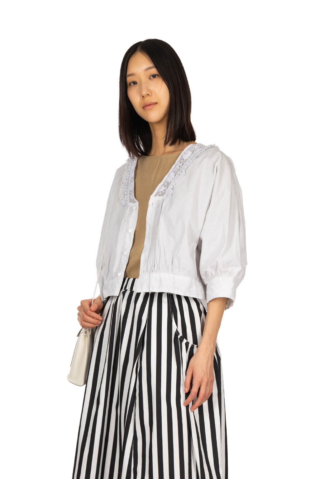 TOUJOURS - Natural Garment Dyed Fringe Lace Bolero Shirt - Light Ink