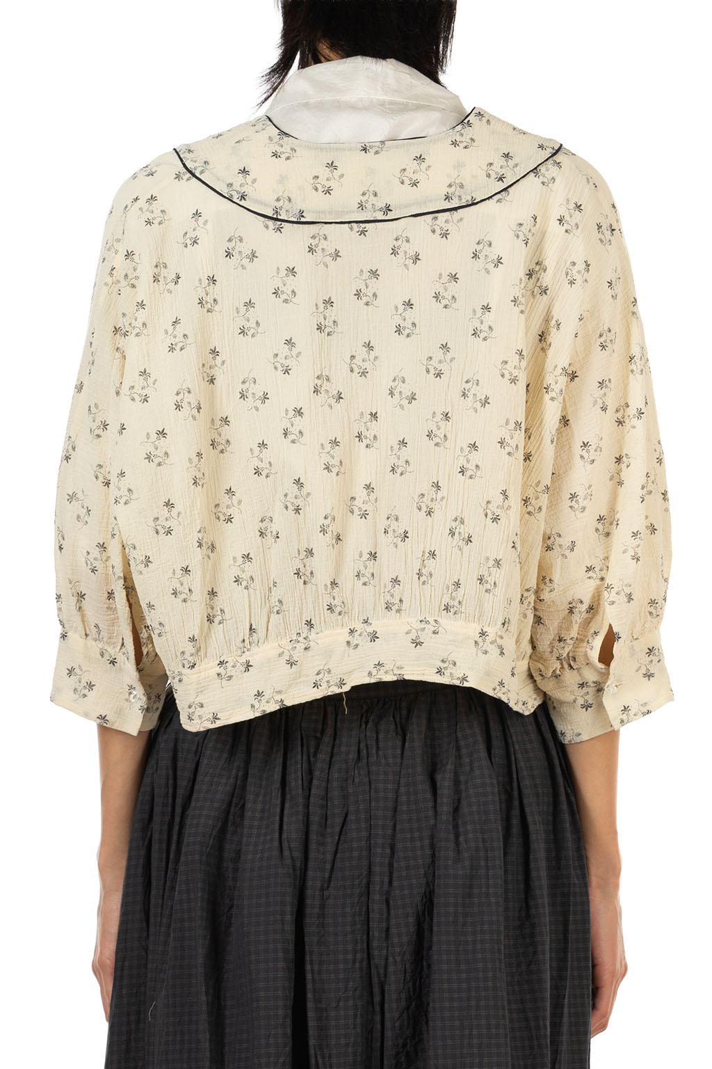 TOUJOURS - Piping Bolero Blouse - Fine Cotton Floral Print - Natural