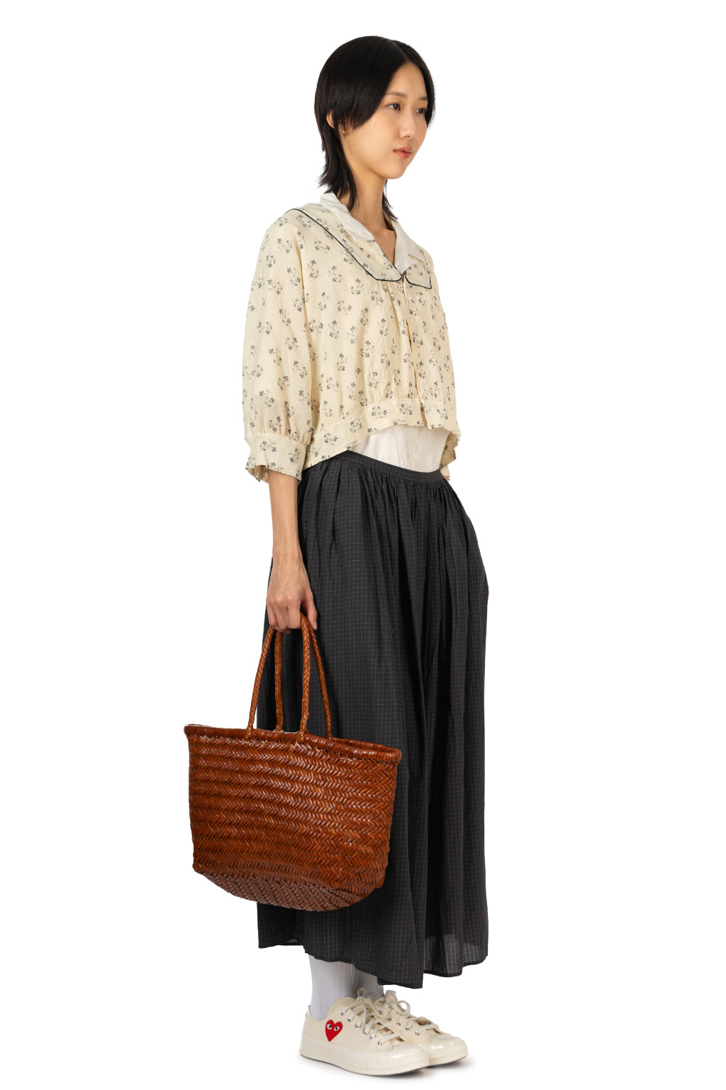 TOUJOURS - Piping Bolero Blouse - Fine Cotton Floral Print - Natural