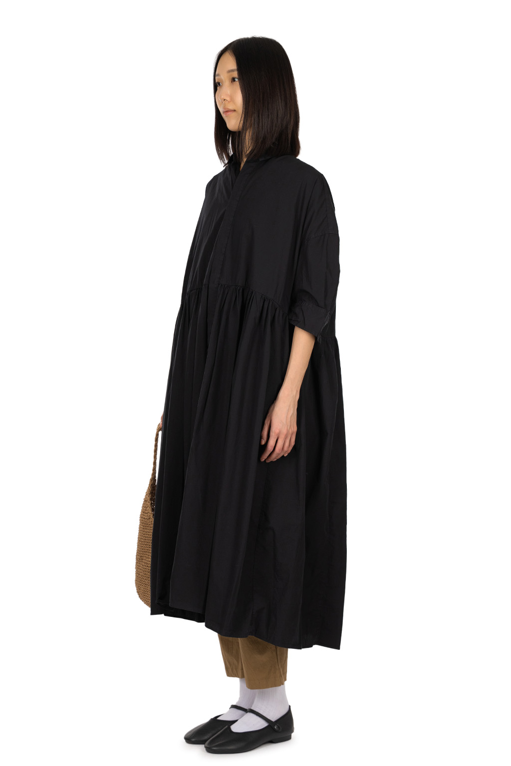 TOUJOURS - Random Pleated Half Sleeve Shirt Dress - Black Navy