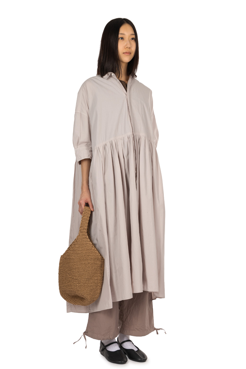 TOUJOURS - Random Pleated Half Sleeve Shirt Dress - Smoke Lilac