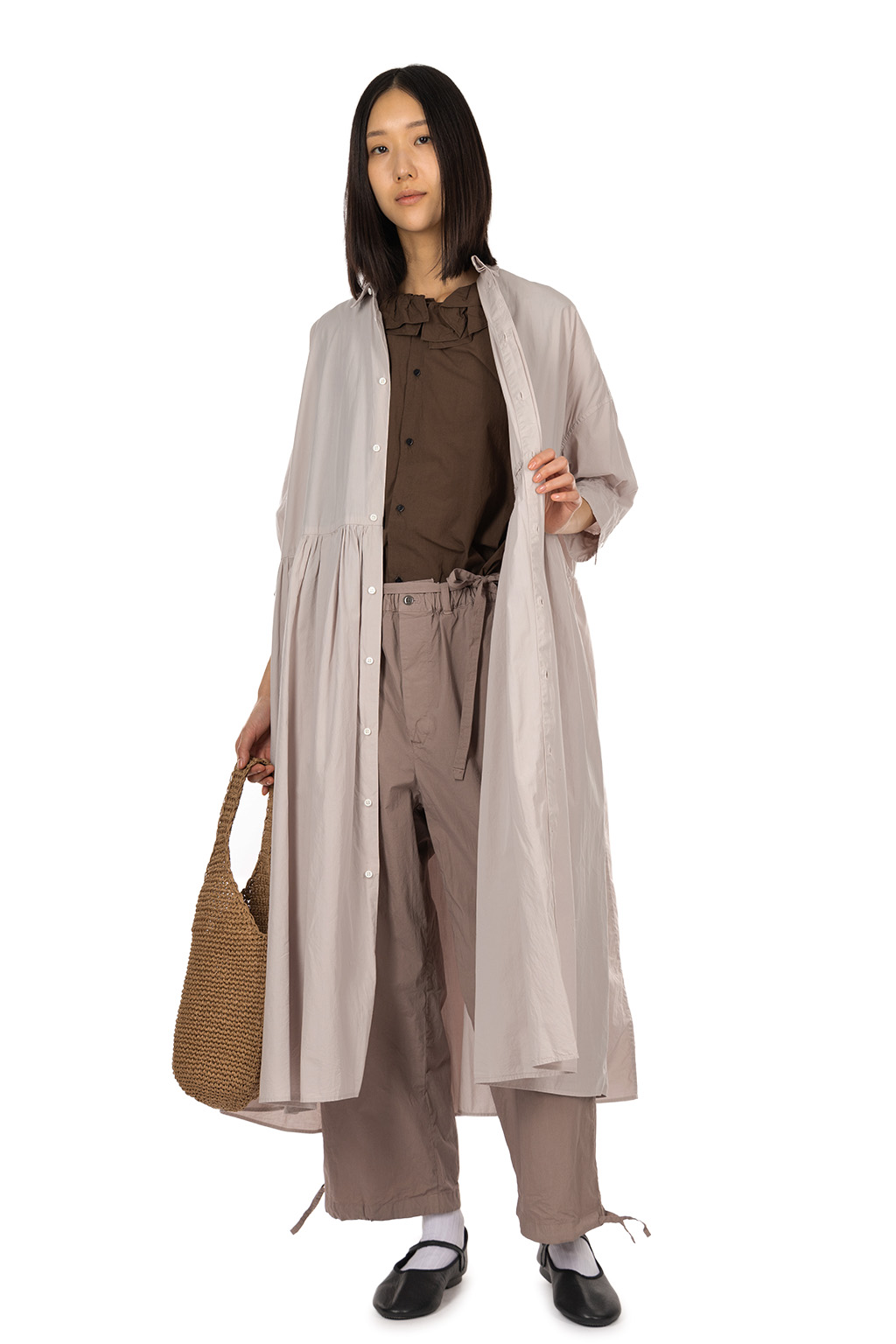 TOUJOURS - Random Pleated Half Sleeve Shirt Dress - Smoke Lilac