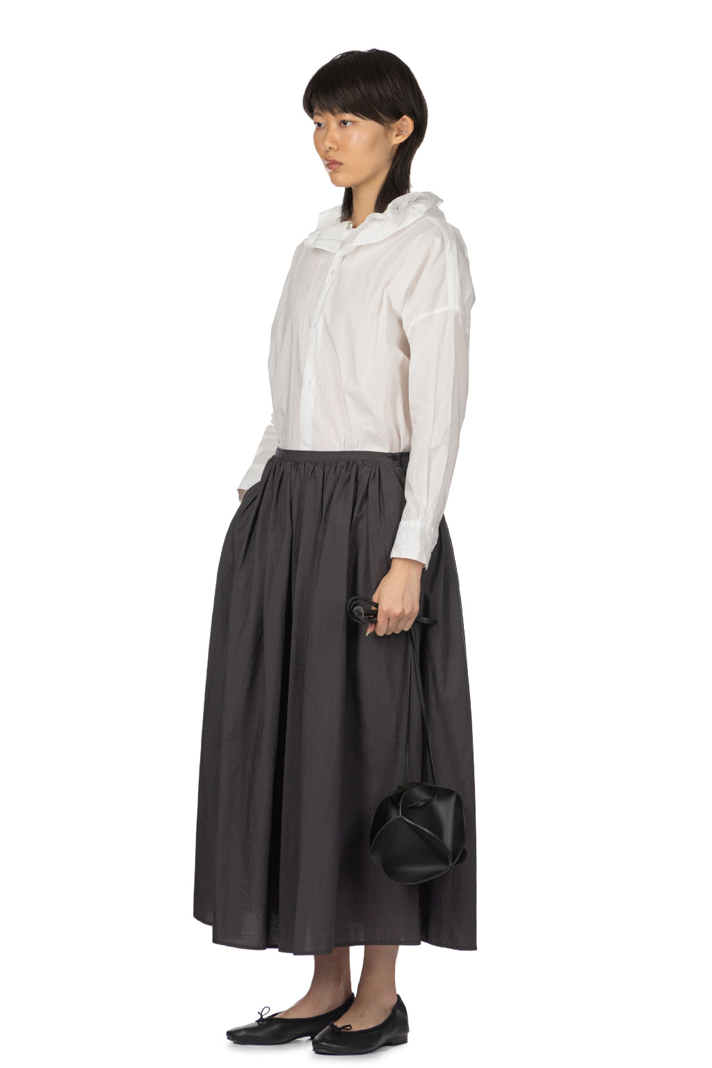 TOUJOURS - Random Pleated Maxi Skirt - Charcoal Brown