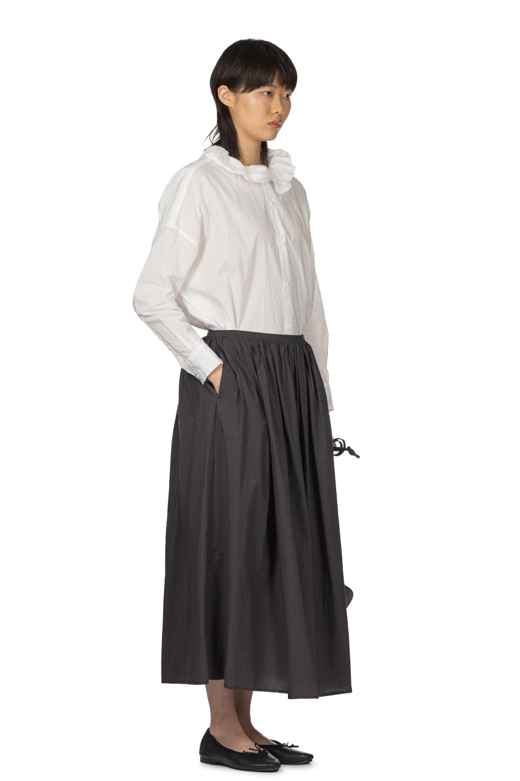 TOUJOURS - Random Pleated Maxi Skirt - Charcoal Brown