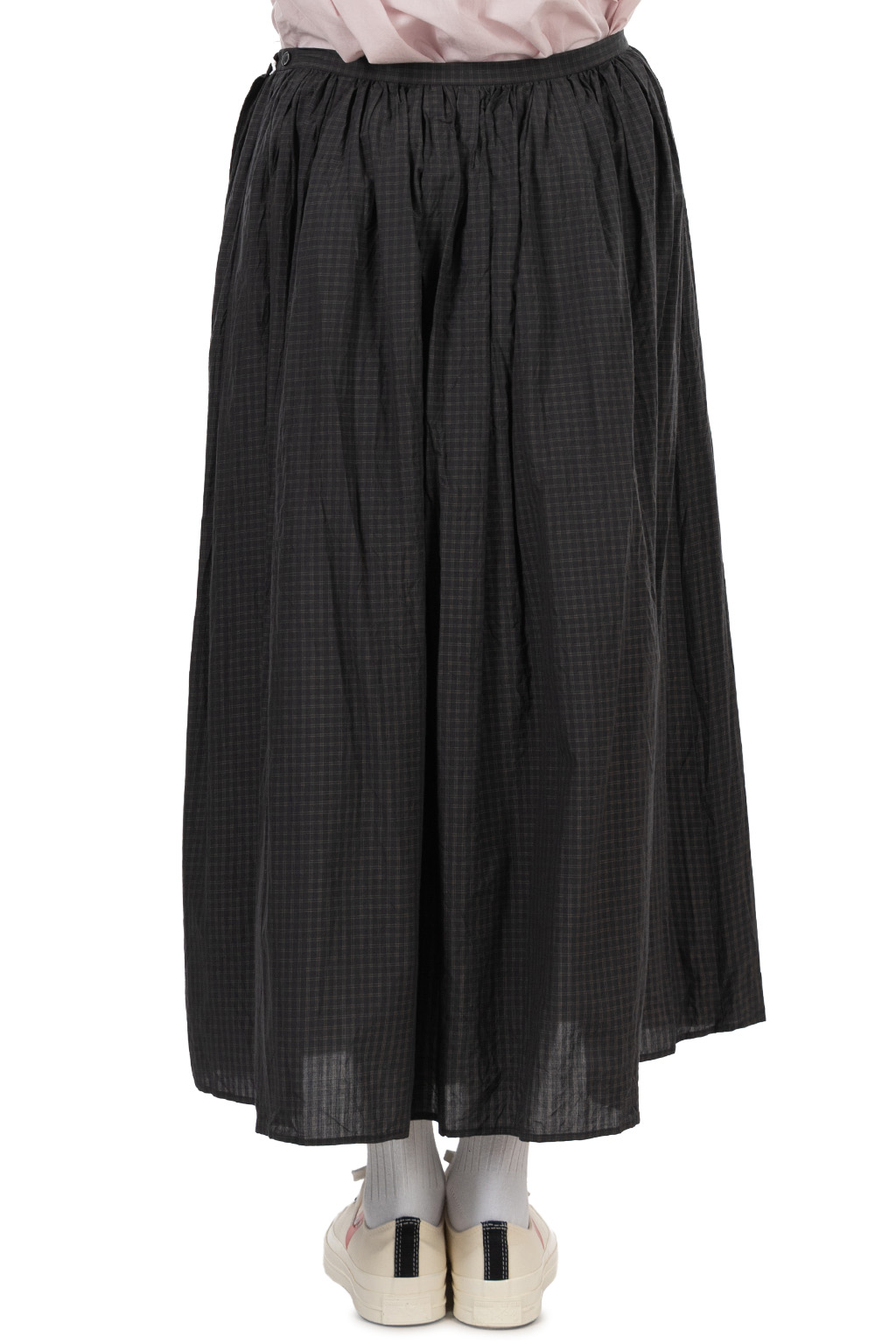 TOUJOURS - Random Pleated Maxi Skirt - Cotton Silk Plaid - Ink x Khaki