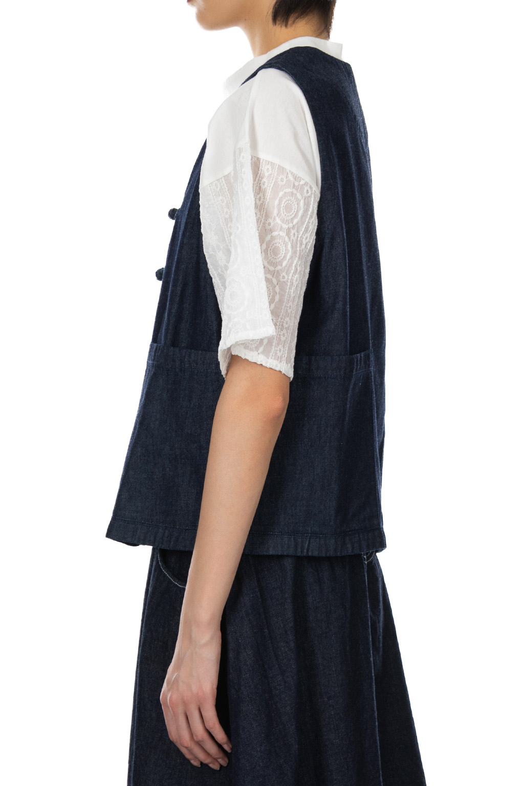 Tigre Brocante - 6oz Denim Qipao Round Vest - Indigo