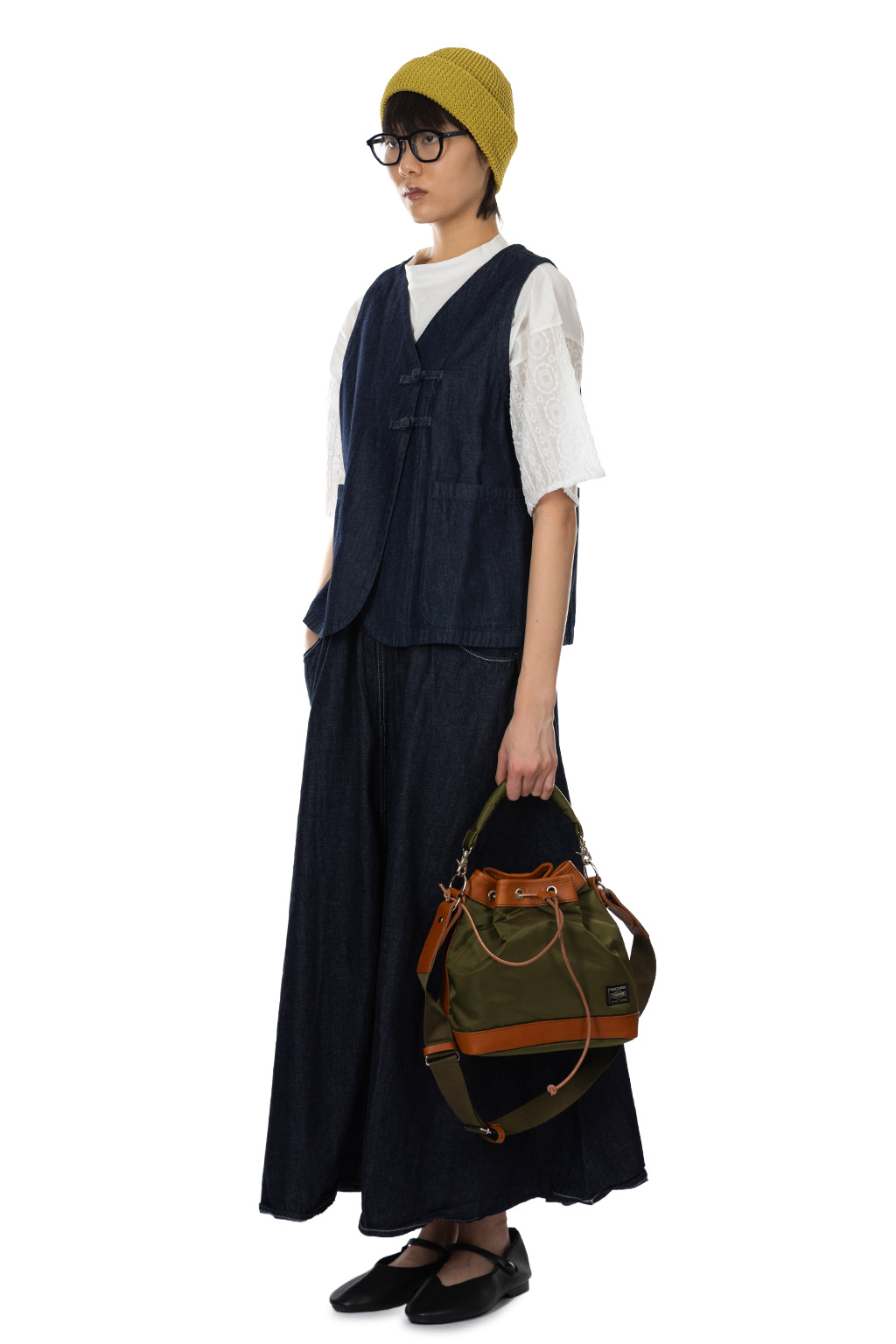 Tigre Brocante - 6oz Denim Qipao Round Vest - Indigo