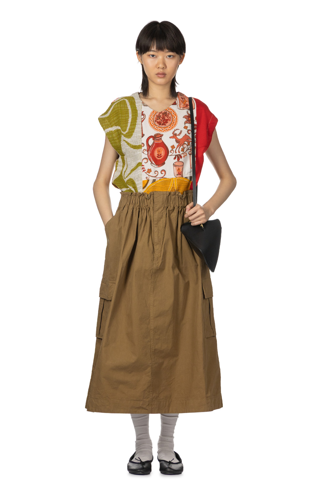 Tigre Brocante - Cotton Horse Cloth Cargo Gathered Skirt - Beige