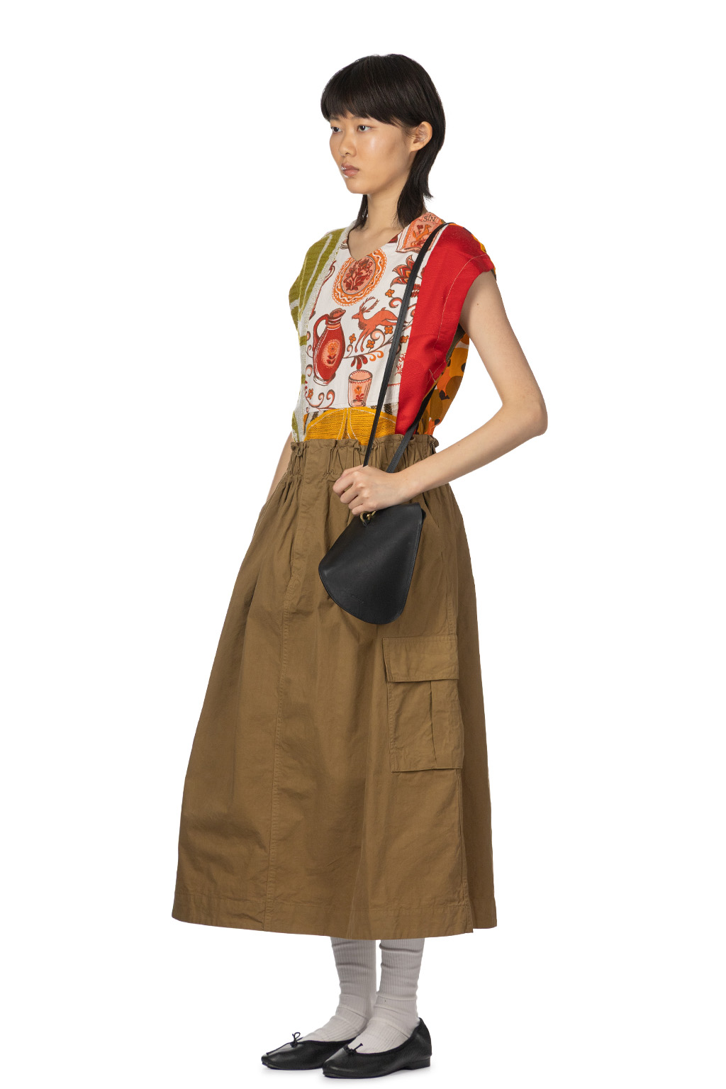 Tigre Brocante - Cotton Horse Cloth Cargo Gathered Skirt - Beige