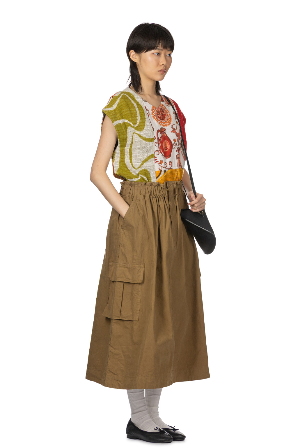 Tigre Brocante - Cotton Horse Cloth Cargo Gathered Skirt - Beige