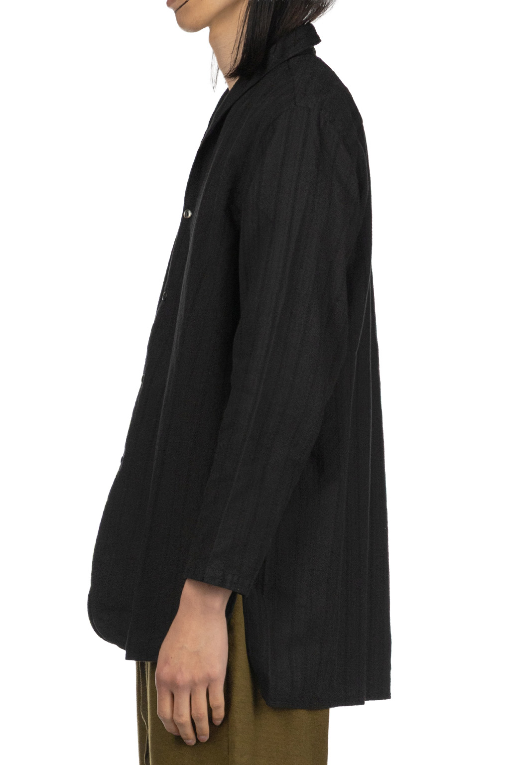 Tigre Brocante - Cotton Lace Shawl Collar Long Shirt - Black