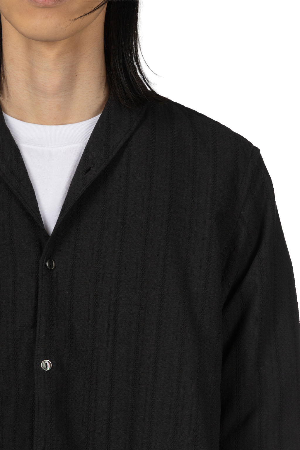 Tigre Brocante - Cotton Lace Shawl Collar Long Shirt - Black