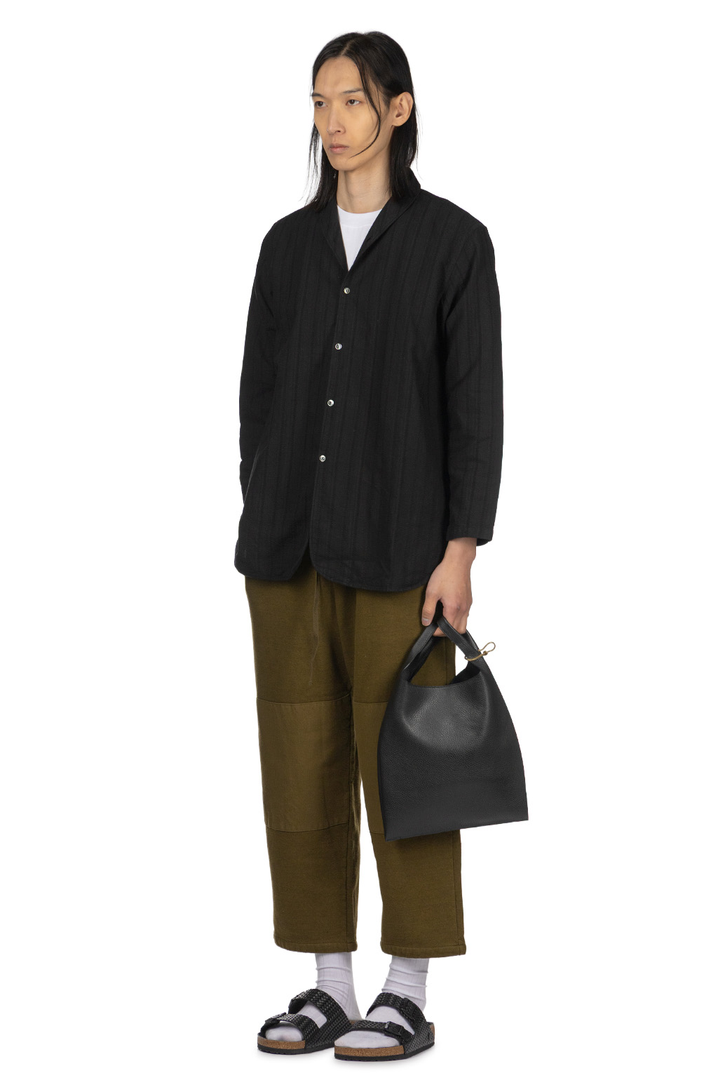 Tigre Brocante - Cotton Lace Shawl Collar Long Shirt - Black