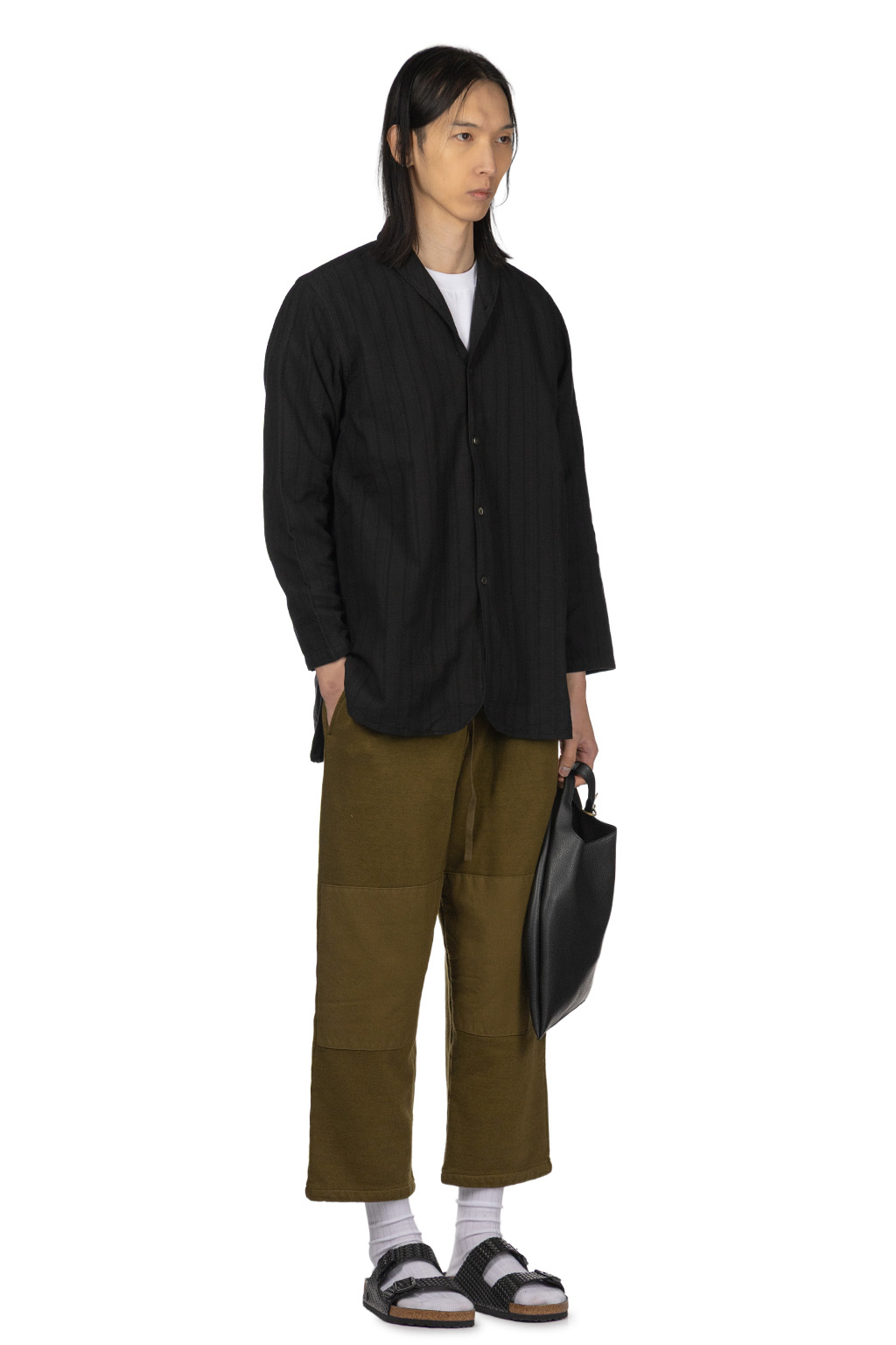 Tigre Brocante - Cotton Lace Shawl Collar Long Shirt - Black