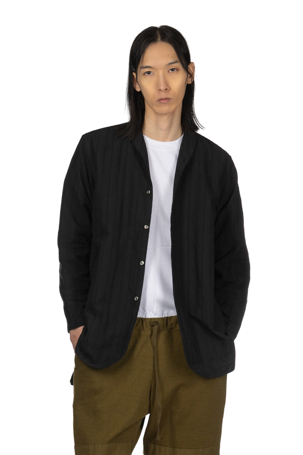 Tigre Brocante - Cotton Lace Shawl Collar Long Shirt - Black