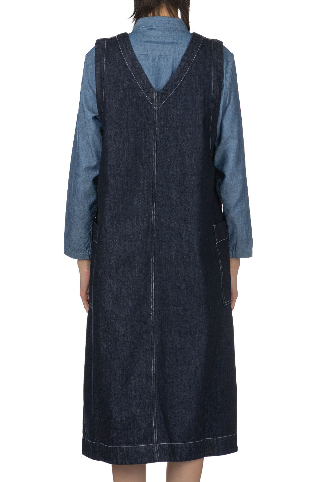 Tigre Brocante - Cotton Linen Denim V-Neck Work NS Dress - Indigo