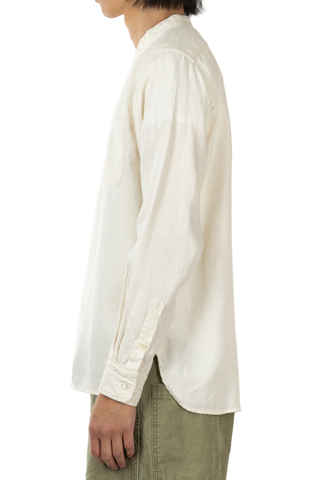 Tigre Brocante - Linen Twill Stand Collar LS Shirt - White
