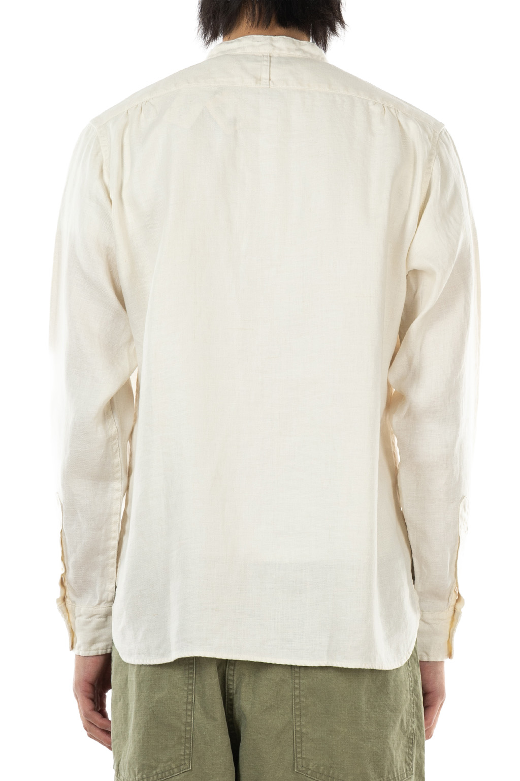 Tigre Brocante - Linen Twill Stand Collar LS Shirt - White