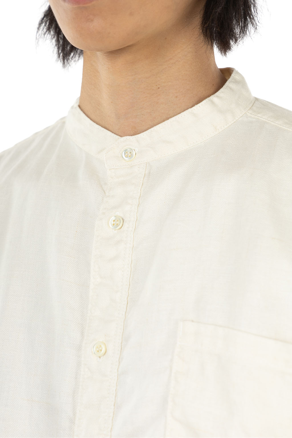 Tigre Brocante - Linen Twill Stand Collar LS Shirt - White