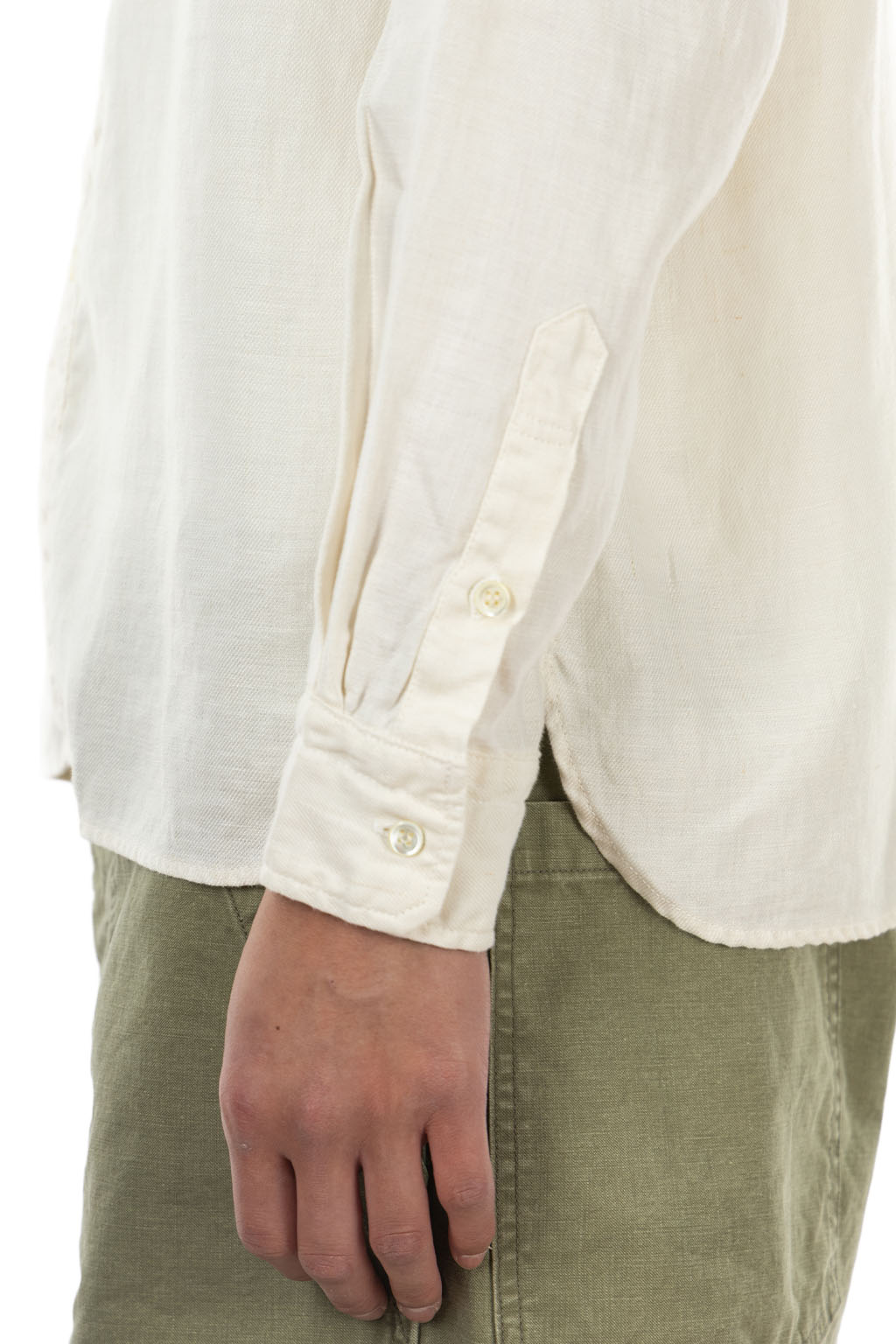 Tigre Brocante - Linen Twill Stand Collar LS Shirt - White