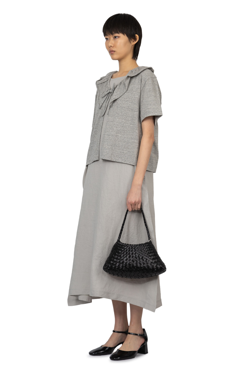 Tigre Brocante - Ruffle Jersey Frill Tie Cardigan-Grey