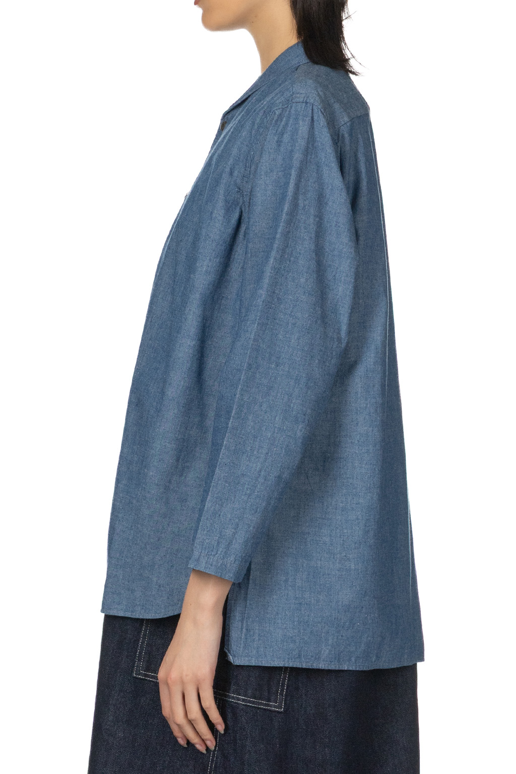 Tigre Brocante - Selvedge Chambray Shawl Collar Long Shirt - Indigo