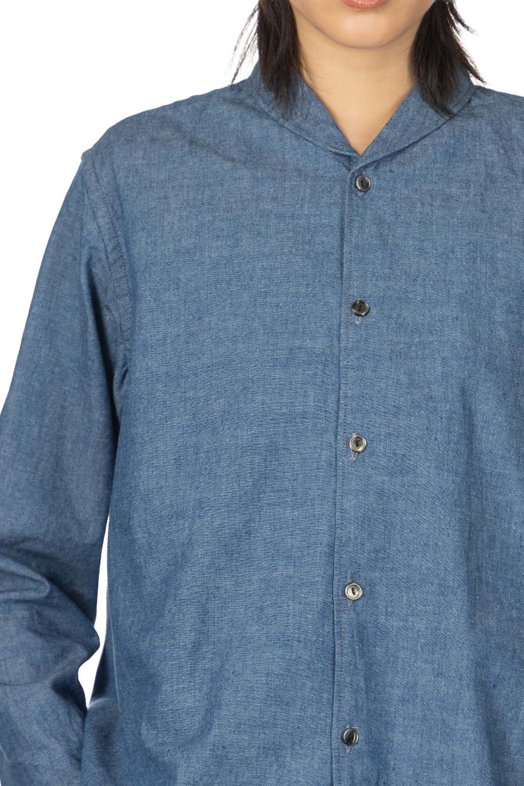 Tigre Brocante - Selvedge Chambray Shawl Collar Long Shirt - Indigo