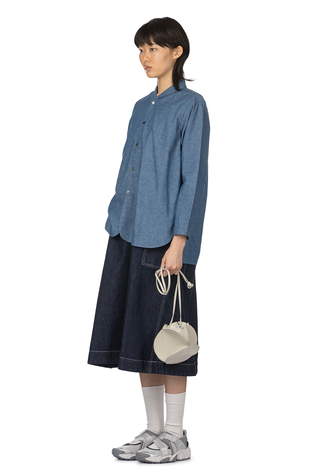 Tigre Brocante - Selvedge Chambray Shawl Collar Long Shirt - Indigo