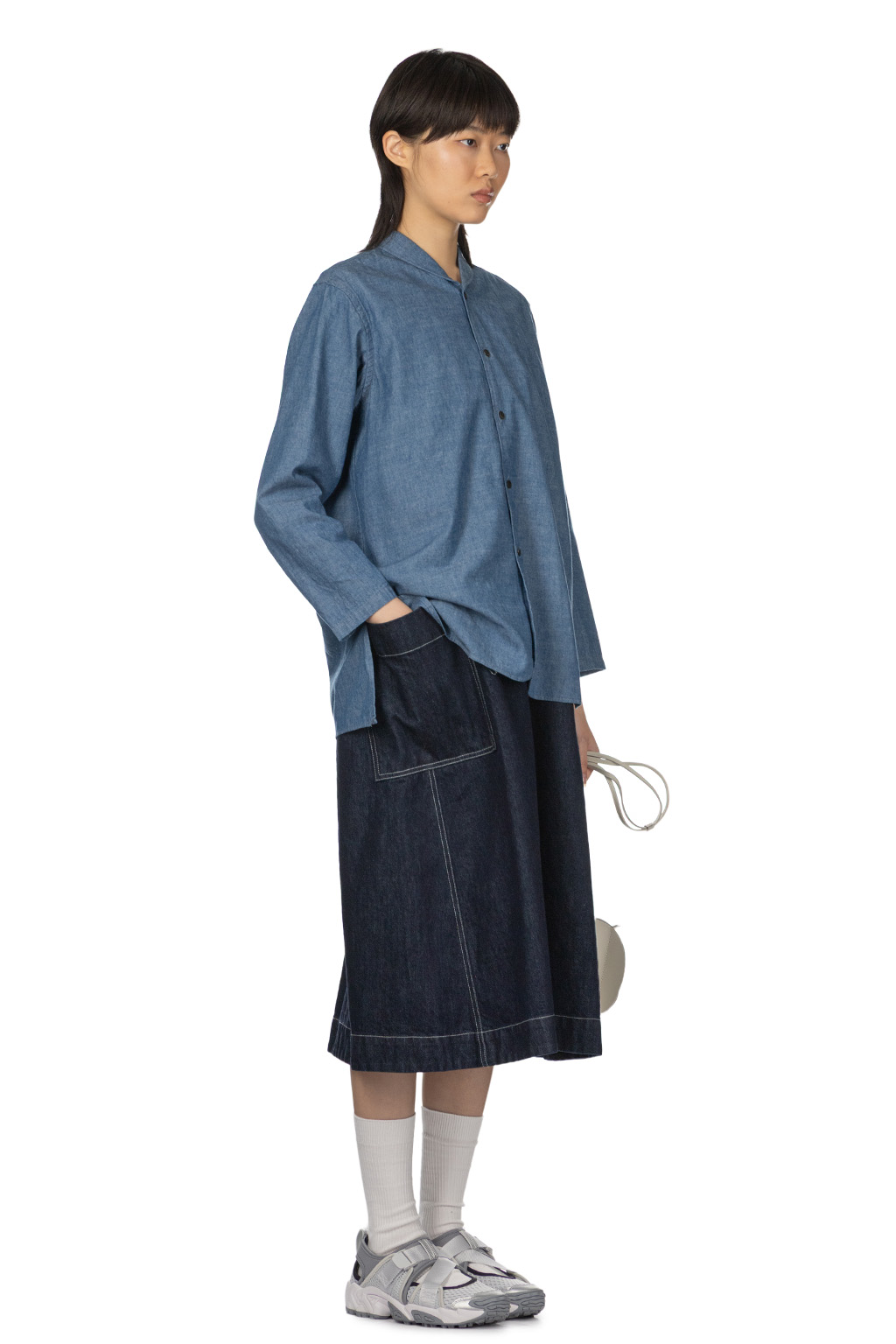 Tigre Brocante - Selvedge Chambray Shawl Collar Long Shirt - Indigo