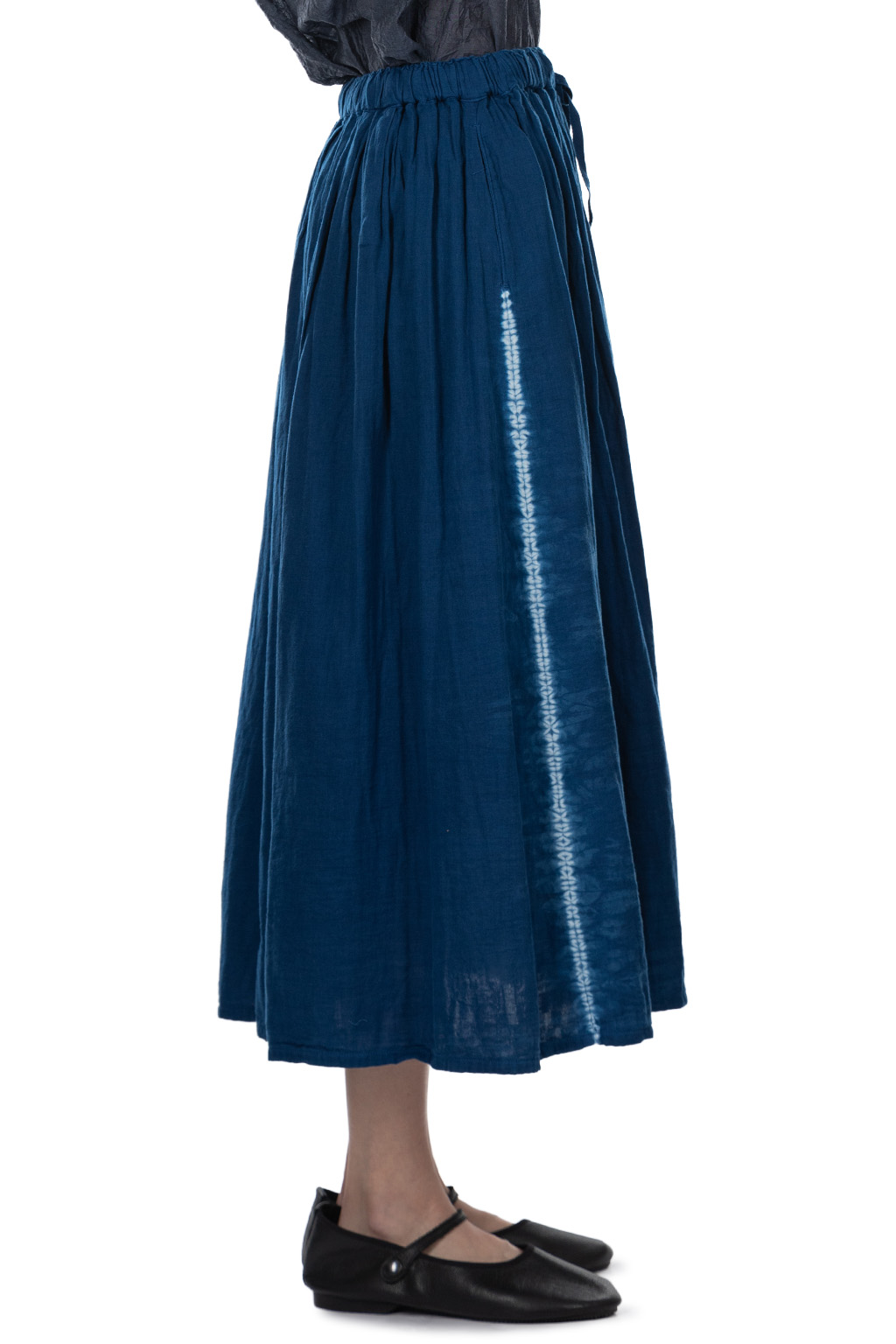 Tigre Brocante - Thin Line Drawstring Many Gathered Maxi Skirt - Indigo