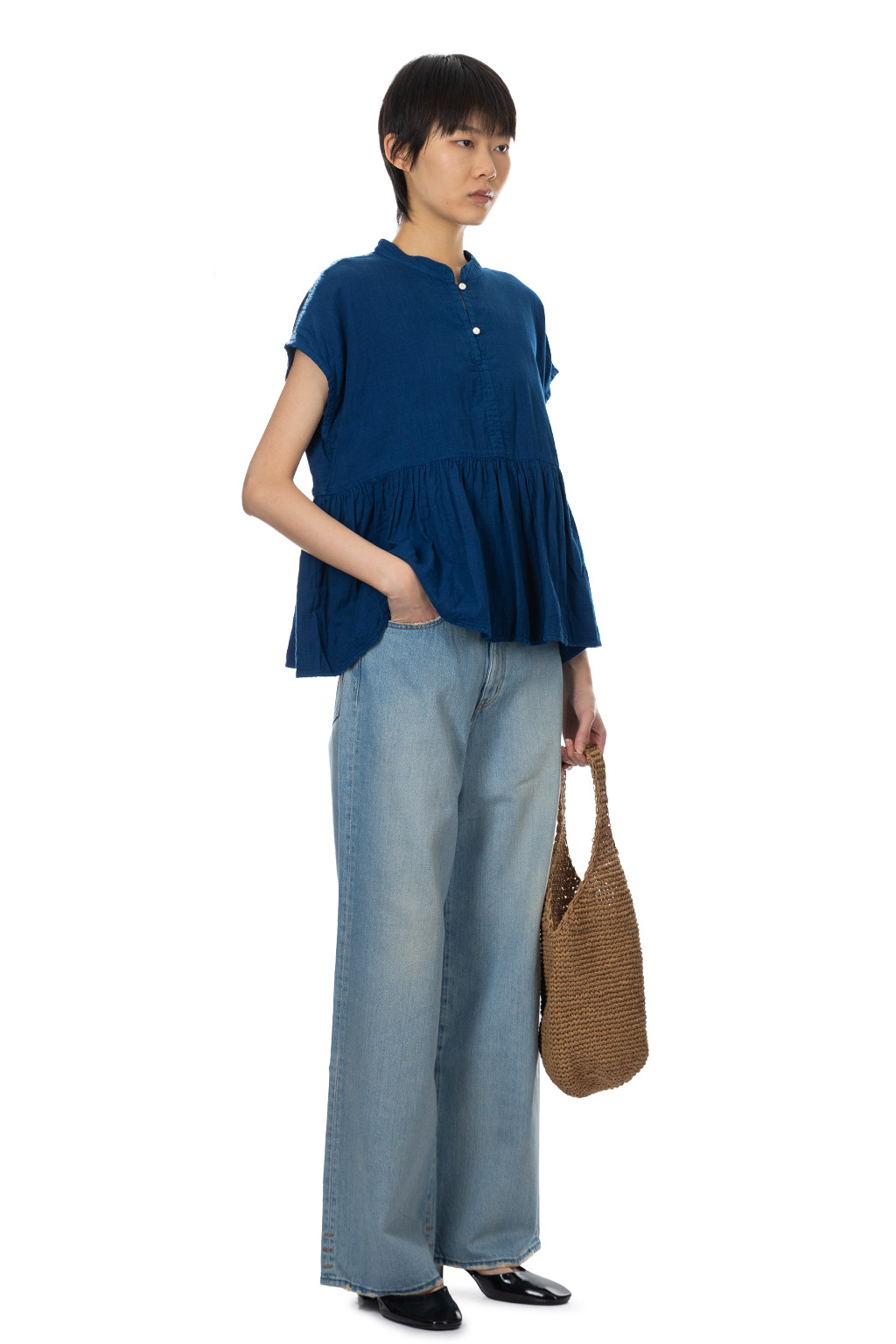 Tigre Brocante - Thin Line Over-Gathered Drop Tunic - Indigo