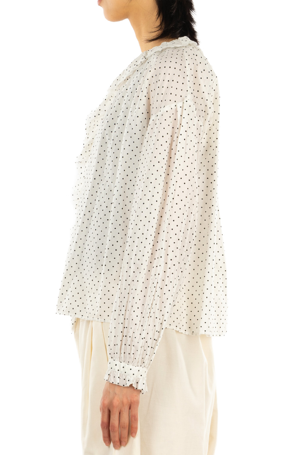 Veritecoeur - Dot Frill Blouse - Whte Dot