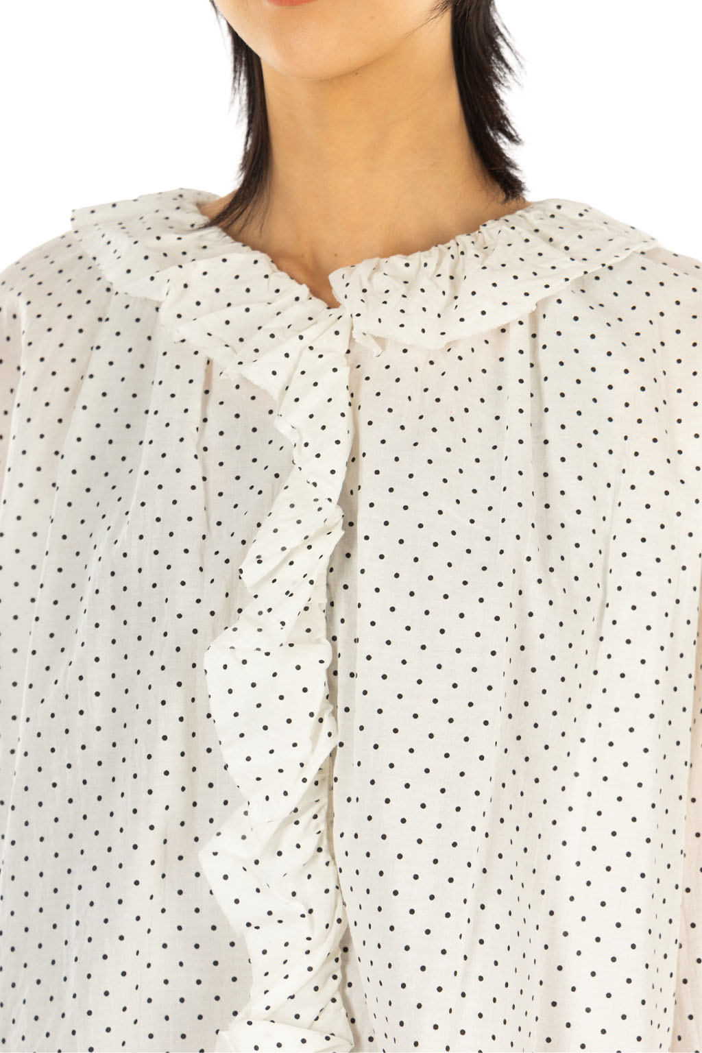 Veritecoeur - Dot Frill Blouse - Whte Dot