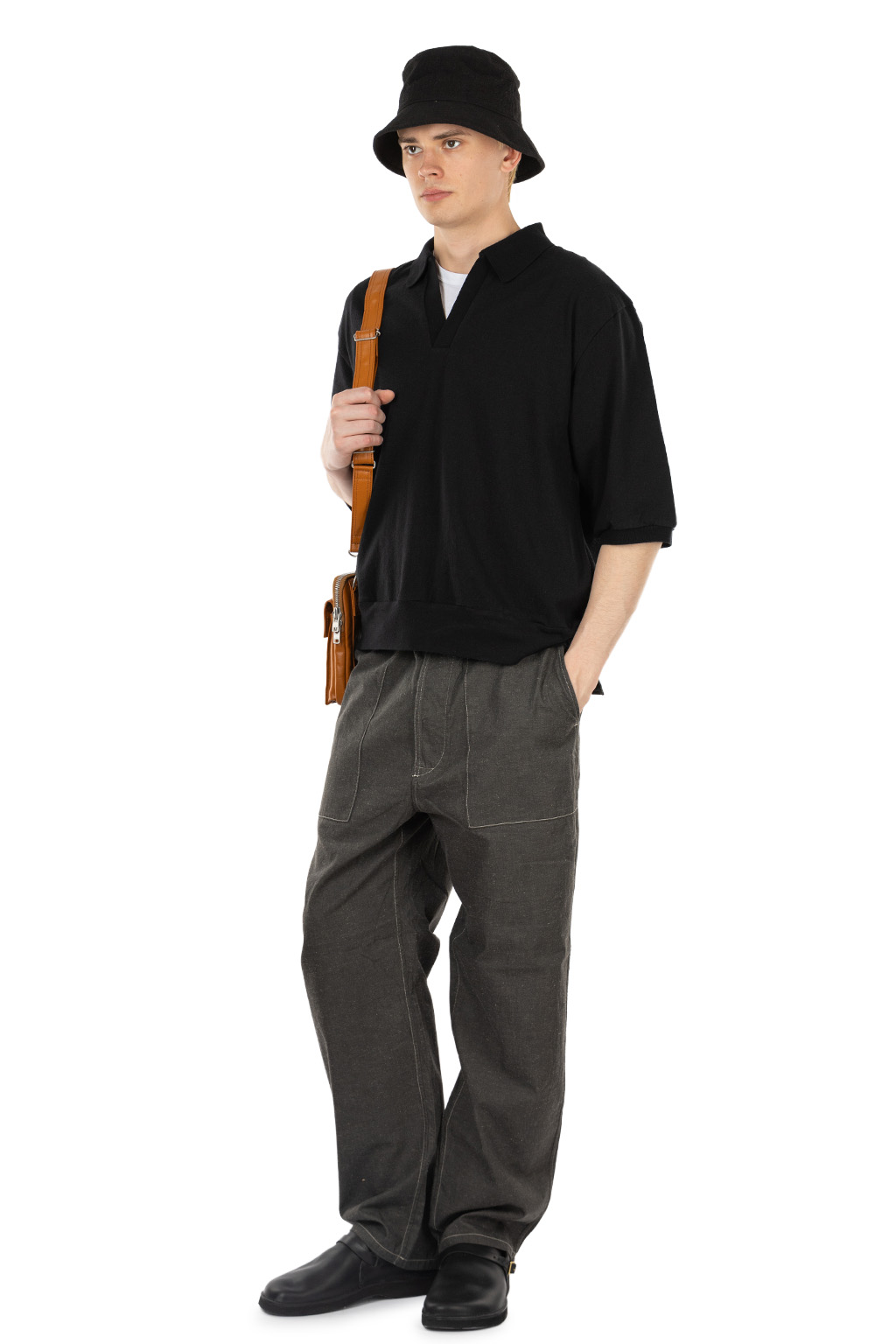 blurhms - Co-Silk Nep Skipper Cropped Sleeve - Black