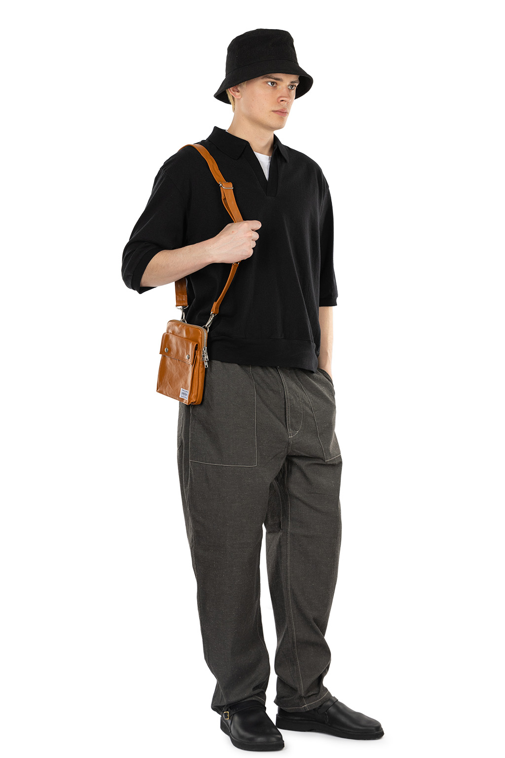 blurhms - Co-Silk Nep Skipper Cropped Sleeve - Black