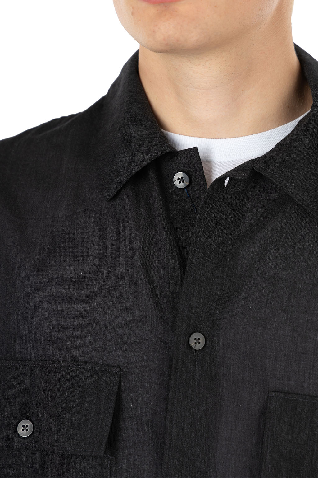 blurhms - Silk-Co Voile Military Shirt - Heather Charcoal
