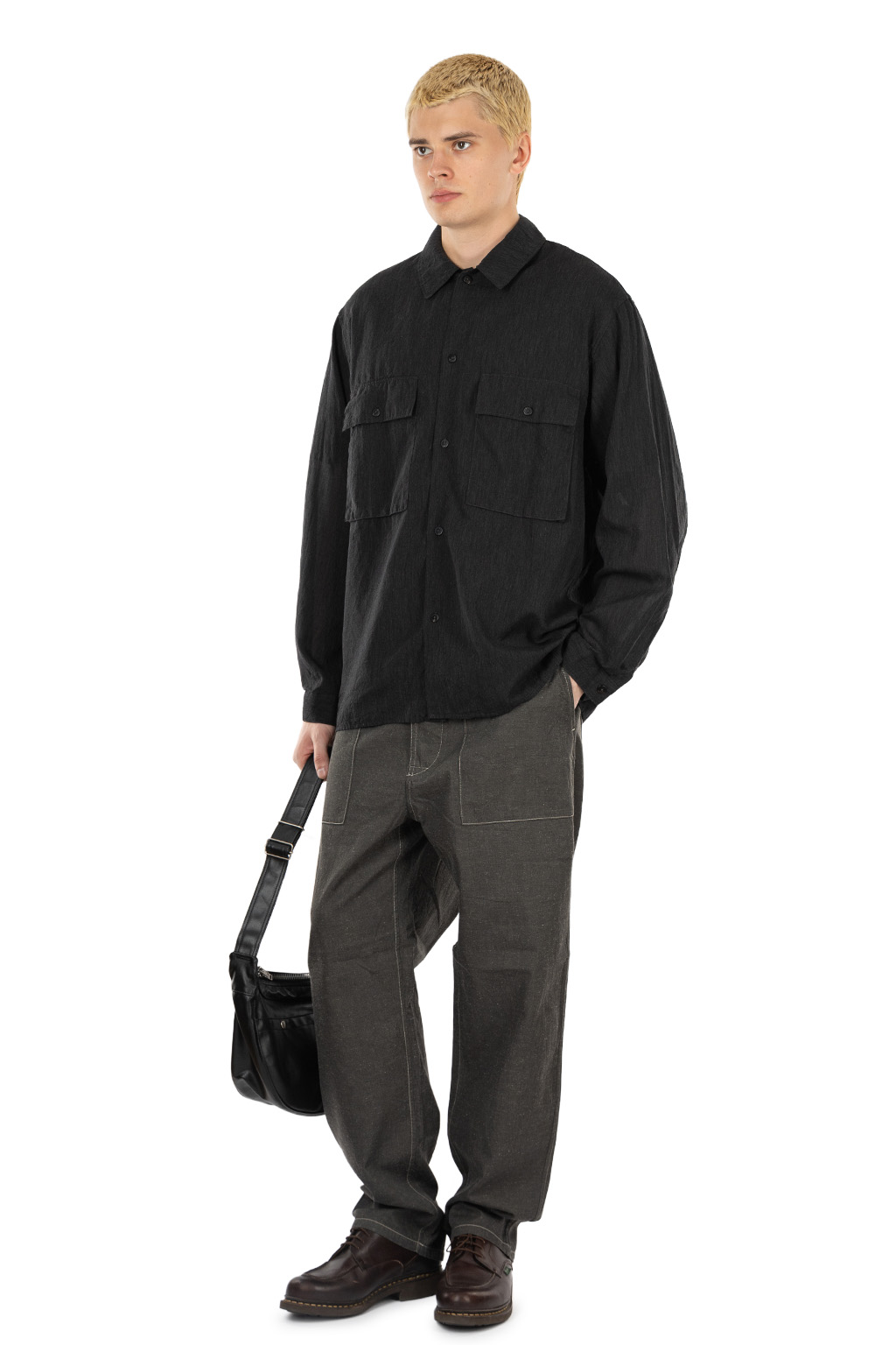 blurhms - Silk-Co Voile Military Shirt - Heather Charcoal
