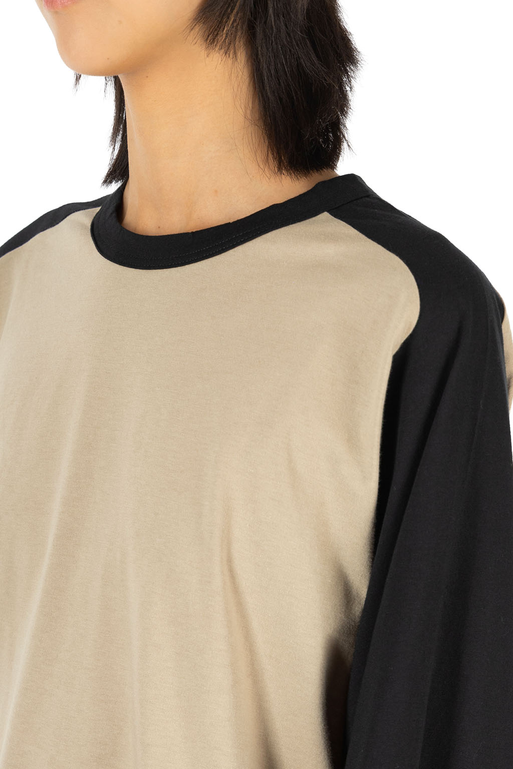 harmonie - Cotton Puff Sleeve Raglan Pullover - Beige Black