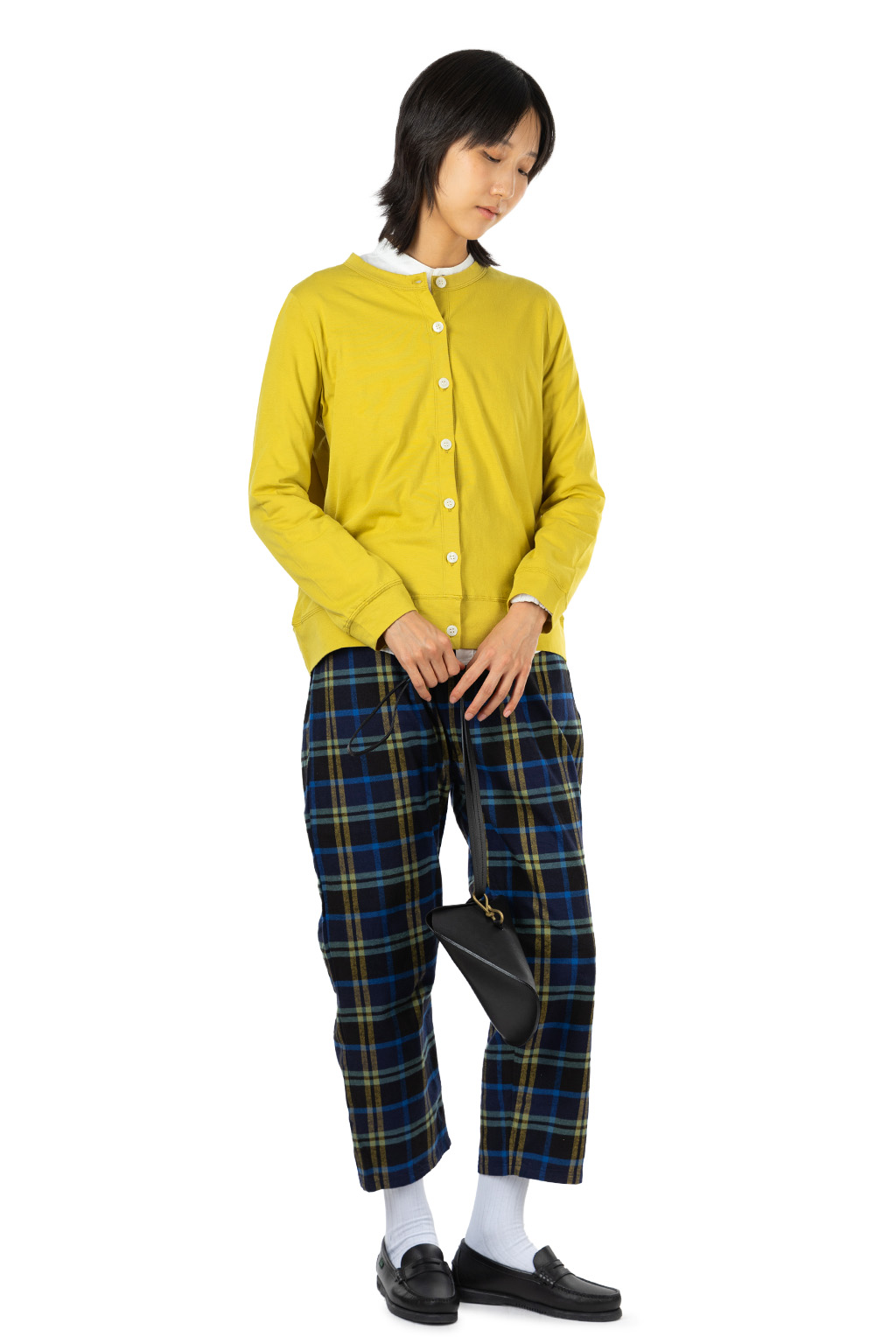 harmonie - Jersey Crew Neck Cardigan - Lime Yellow