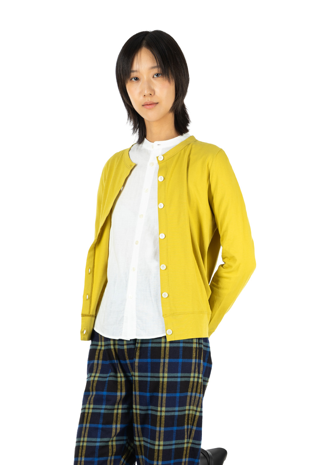 harmonie - Jersey Crew Neck Cardigan - Lime Yellow